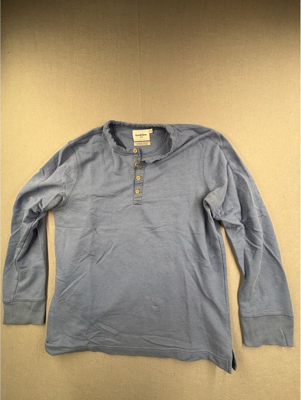 Goodfellow & Co Waffle Knit‎ Henley Shirt Men's Long Sleeve Blue Size L